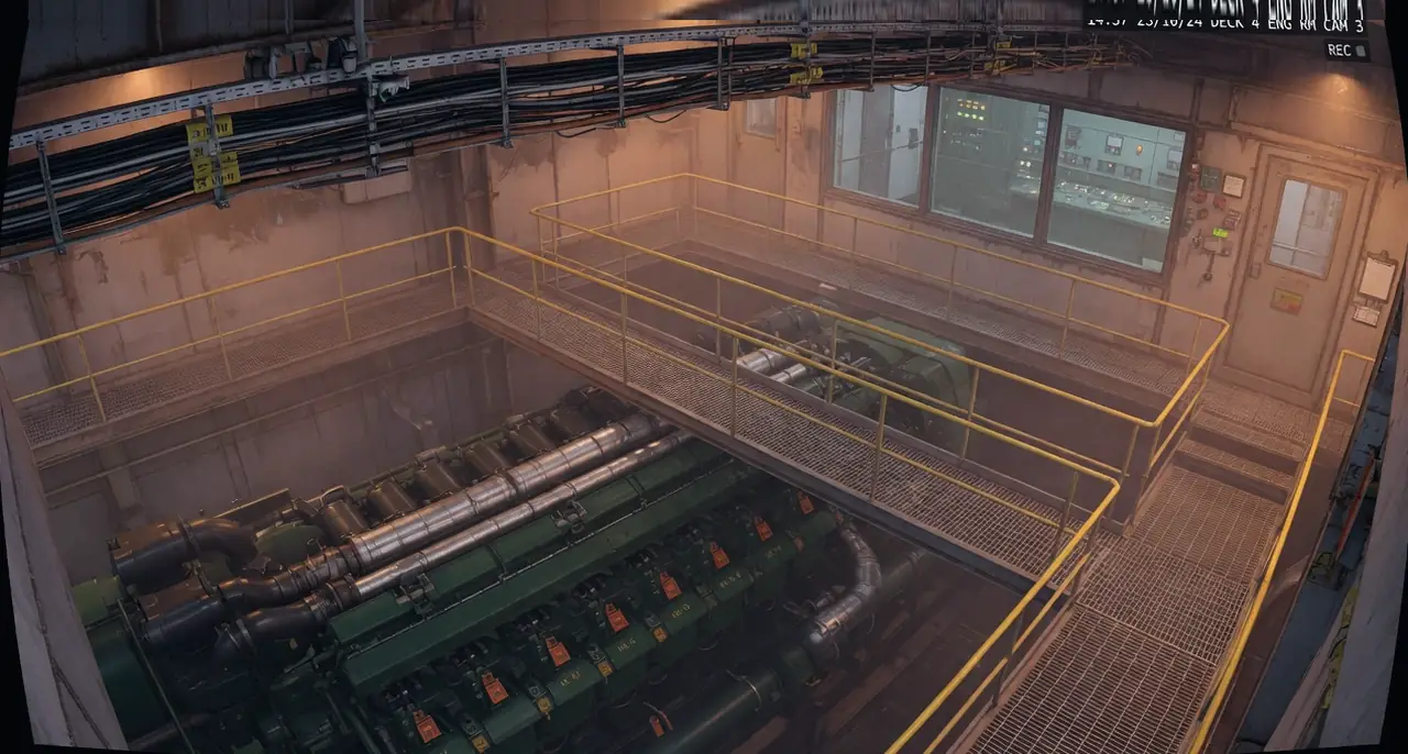 Still from Engine room on MV Bluewater